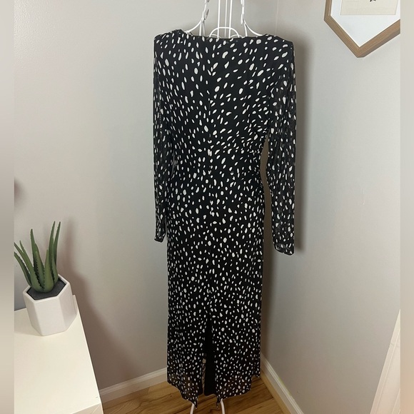 Rachel Zoe NWT Mesh Black And White Print Midi Cocktail Dress Crew Neck - Picture 7 of 7